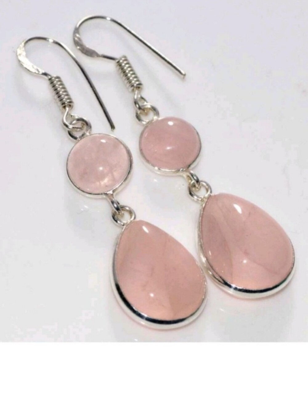 Rose Quartz Gemstone Jewelry 925 Sterling Silver Handmade Drop Dangle Earrings